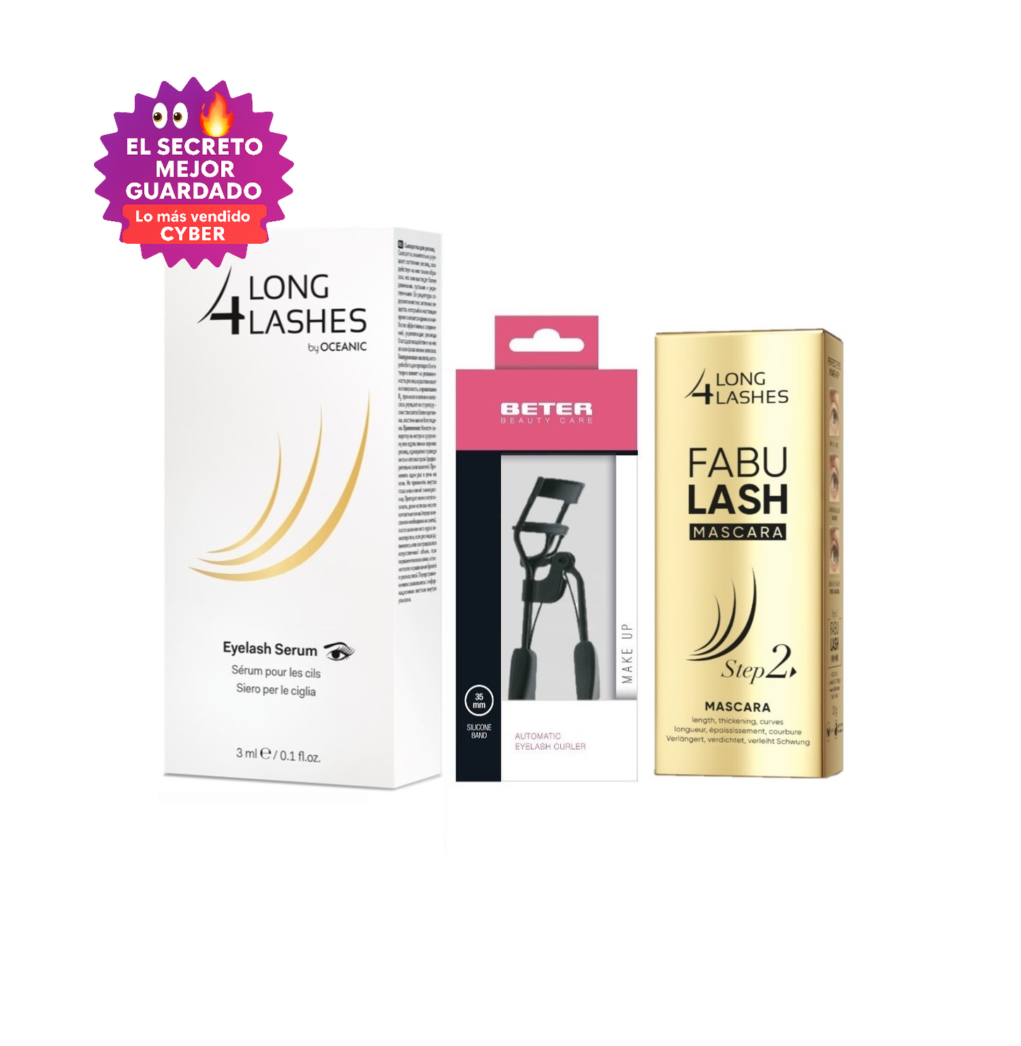 Pack Potencia tu Mirada: Rizador Beter + Long4Lashes Serum + Fabulash Máscara para Pestañas Largas y Definidas