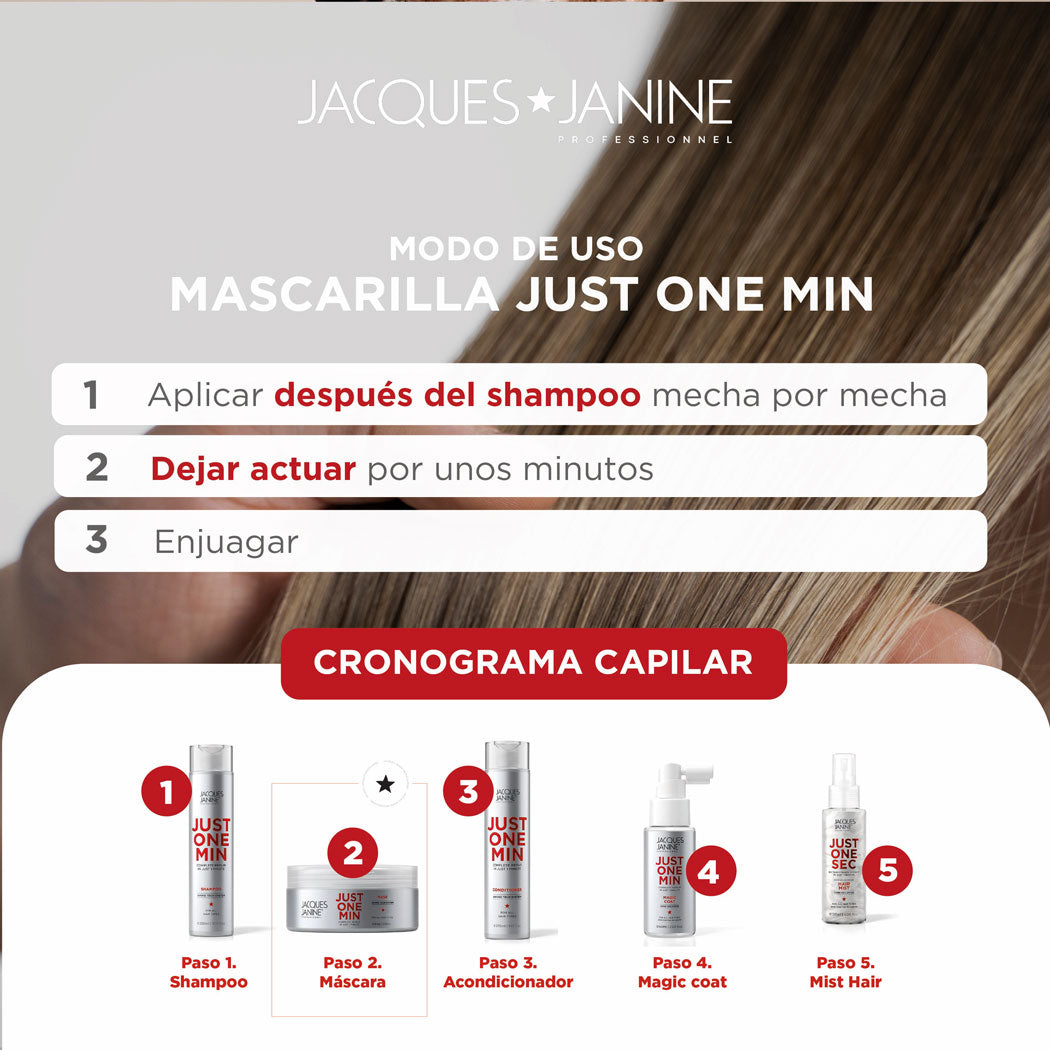 Mascarilla Capilar Reparadora y Antifrizz Just One Minute Jacques Janine 80g