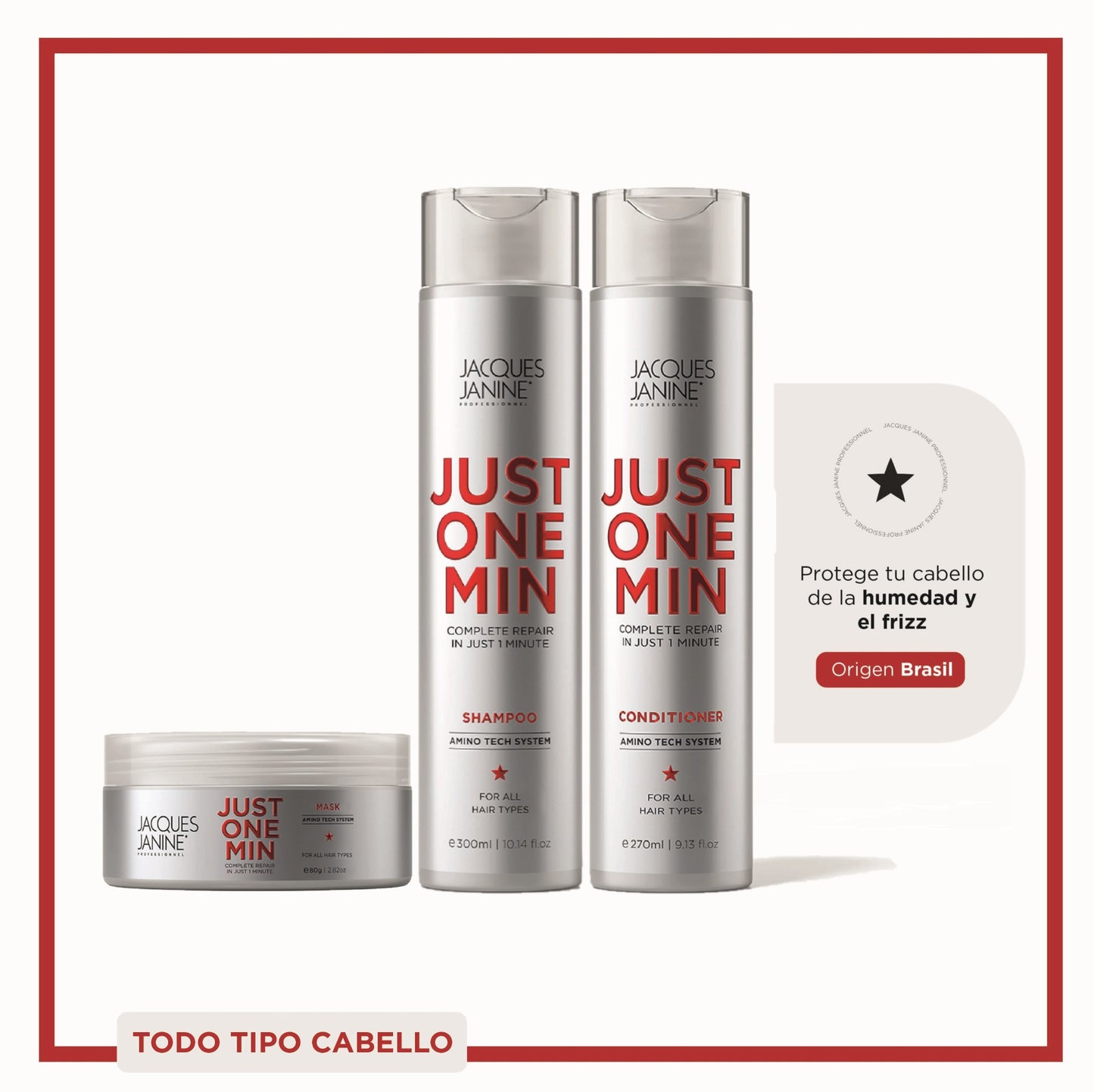 Rutina Brillo Antifrizz y Reparación Just One Min Jacques Janine