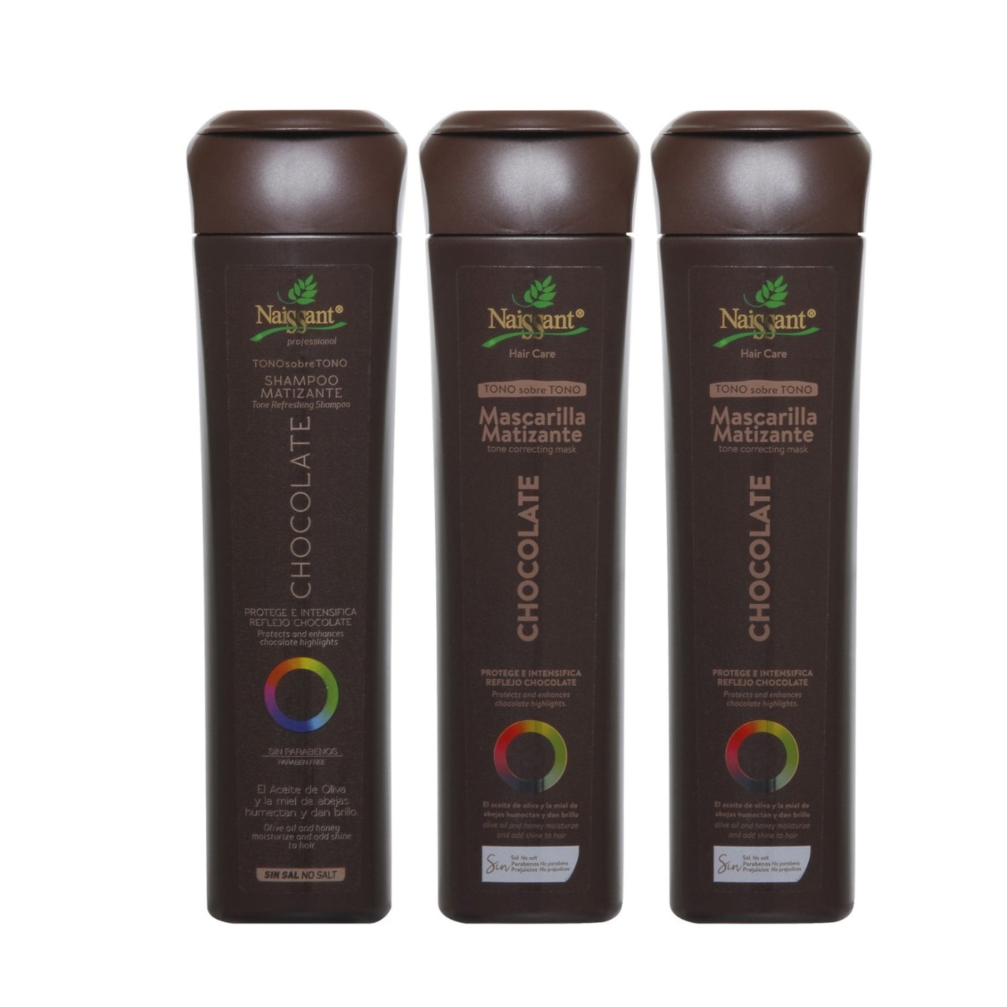 Tratamiento Matizante Naissant Castaños Chocolates 1 Shampoo + 2 Mascarillas