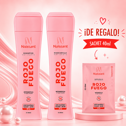 Tratamiento Capilar Mascarilla + Shampoo Matizador para Cabello Rojo Intenso Naissant 300ml c/u + Sachet de regalo