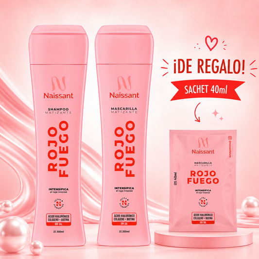 Tratamiento Capilar Mascarilla + Shampoo Matizador para Cabello Rojo Intenso Naissant 300ml c/u + Sachet de regalo
