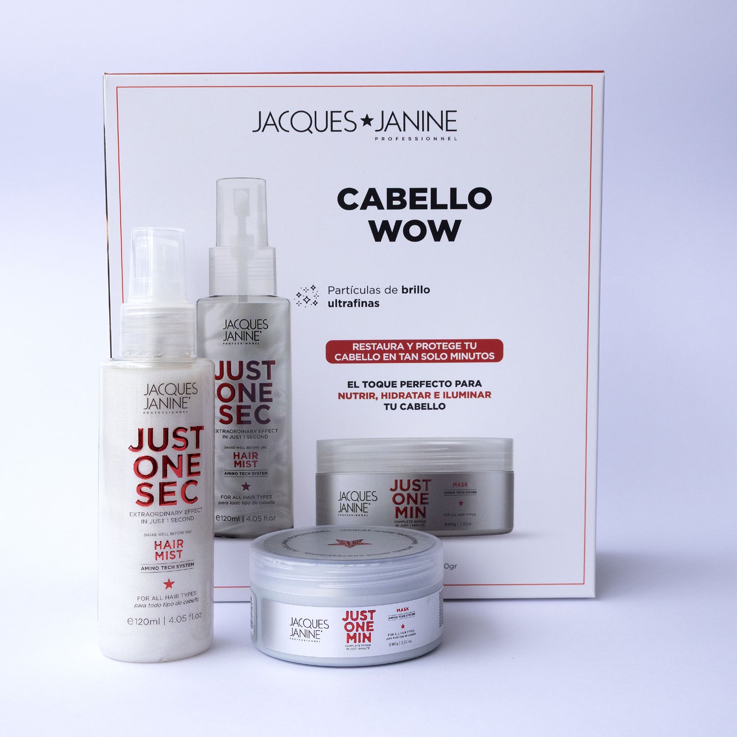 Set Regalable Jacques Janine Just One Min Capilar Premium Pasos 2 y 5 Brillo, Antifrizz y Reparación (Mascarilla + Mist)