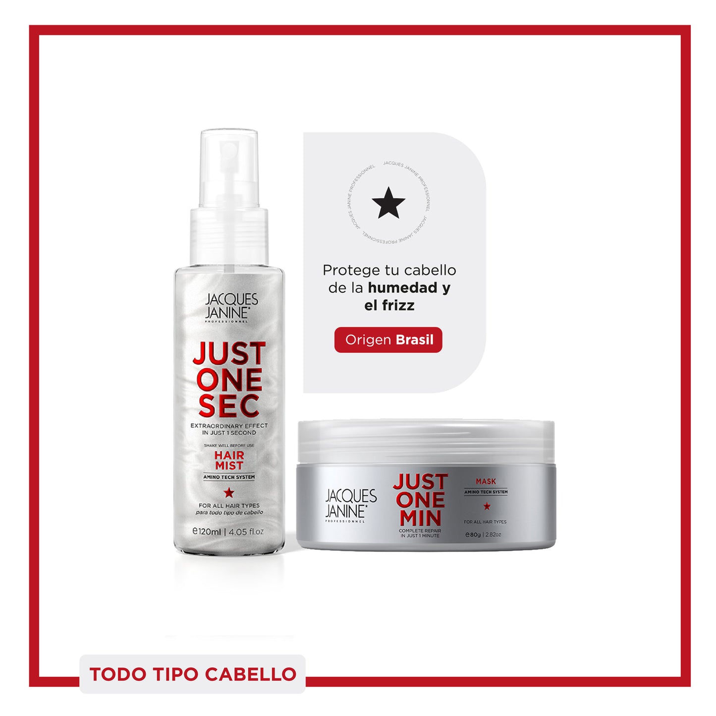 Set Regalable Jacques Janine Just One Min Capilar Premium Pasos 2 y 5 Brillo, Antifrizz y Reparación (Mascarilla + Mist)