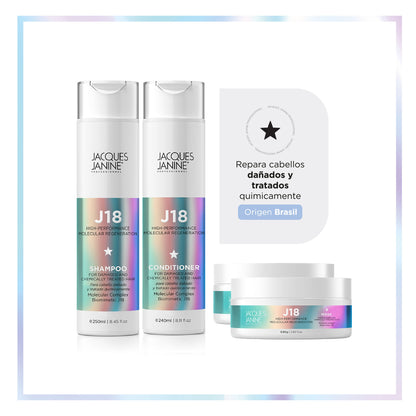 Set Regalable Jacques Janine J18 Tratamiento Regeneración Molecular Capilar Intensiva de 3 Pasos (Shampoo + Acondicionador + 2 Mascarillas)