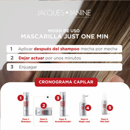 Mascarilla Capilar Reparadora y Antifrizz Just One Minute Jacques Janine 80g