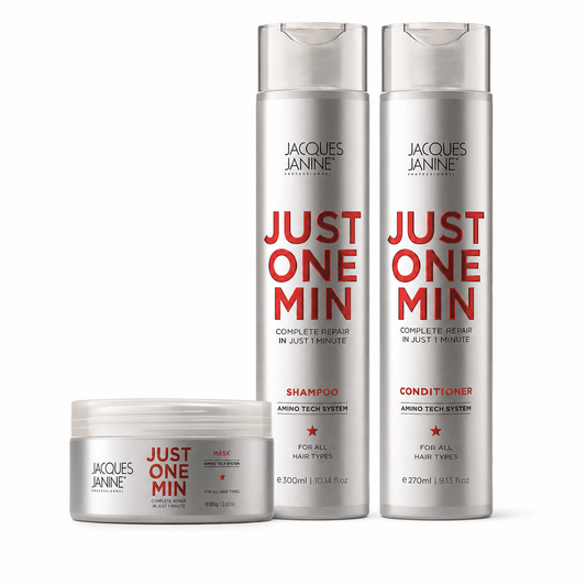 Rutina Antifrizz e Hidratación Just One Minute Brillo: Shampoo + Mascarilla + Acondicionador