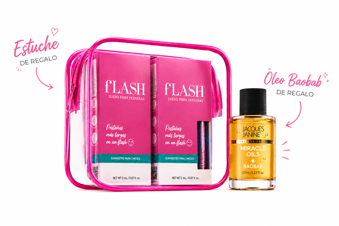 Flash Serum Para Crecimiento de las Pestañas 2 ml x 2 + Estuche de Regalo