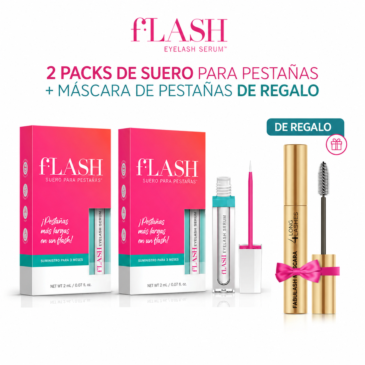 fLash Serum para crecimiento de pestañas x 2 + Máscara Pestañas Fabulash de regalo