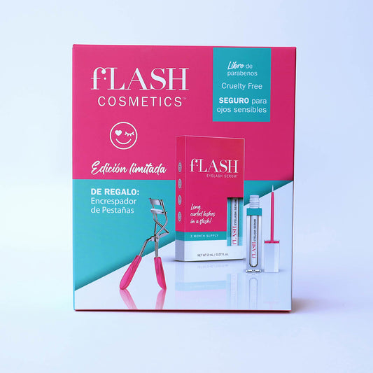 Set Regalable Flash Serum para crecimiento pestañas Largas y Rizadas + Encrespador para Pestañas