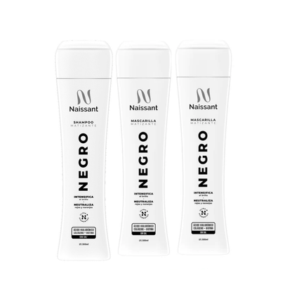 Tratamiento Capilar 2 Mascarillas + 1 Shampoo Matizador para Cabello Negro Intenso Naissant 300ml c/u