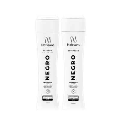 Tratamiento Capilar Mascarilla + Shampoo Matizador para Cabello Negro Intenso Naissant 300ml + Sachet de regalo