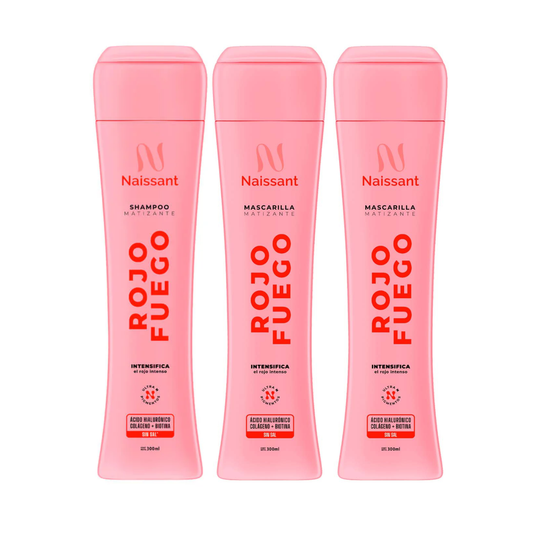 Tratamiento Capilar 2 Mascarillas + 1 Shampoo Matizador para Cabello Rojo Intenso Naissant 300ml c/u