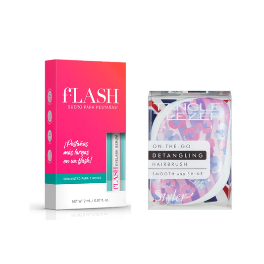 Suero Alargador Y Engrosador De Pestañas flash 2ml + Tangle Teezer Cepillo Compact Styler Digital Leopard