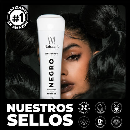 Tratamiento Capilar 2 Mascarillas + 1 Shampoo Matizador para Cabello Negro Intenso Naissant 300ml c/u