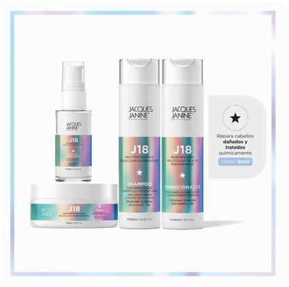 Kit Jacques Janine J18 Tratamiento Regeneración Molecular Capilar Intensiva de 4 Pasos (Shampoo + Acondicionador + Mascarilla + leave in)