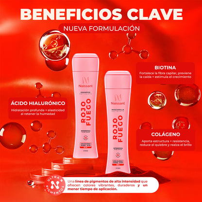 Tratamiento Capilar Mascarilla + Shampoo Matizador para Cabello Rojo Intenso Naissant 300ml c/u + Sachet de regalo