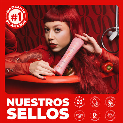 Tratamiento Capilar Mascarilla + Shampoo Matizador para Cabello Rojo Intenso Naissant 300ml c/u + Sachet de regalo