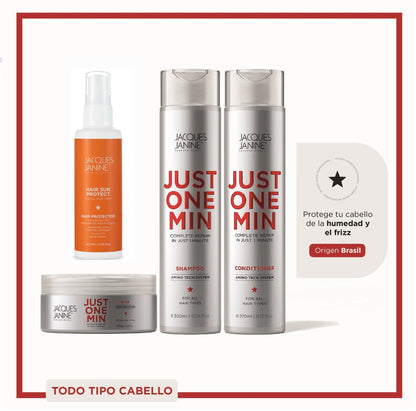 Rutina para Cuidado Capilar Brillo Hidratatción, Reparación y Antifrizz Just One Min Jacques Janine 4 Pasos Edición Limitada Verano