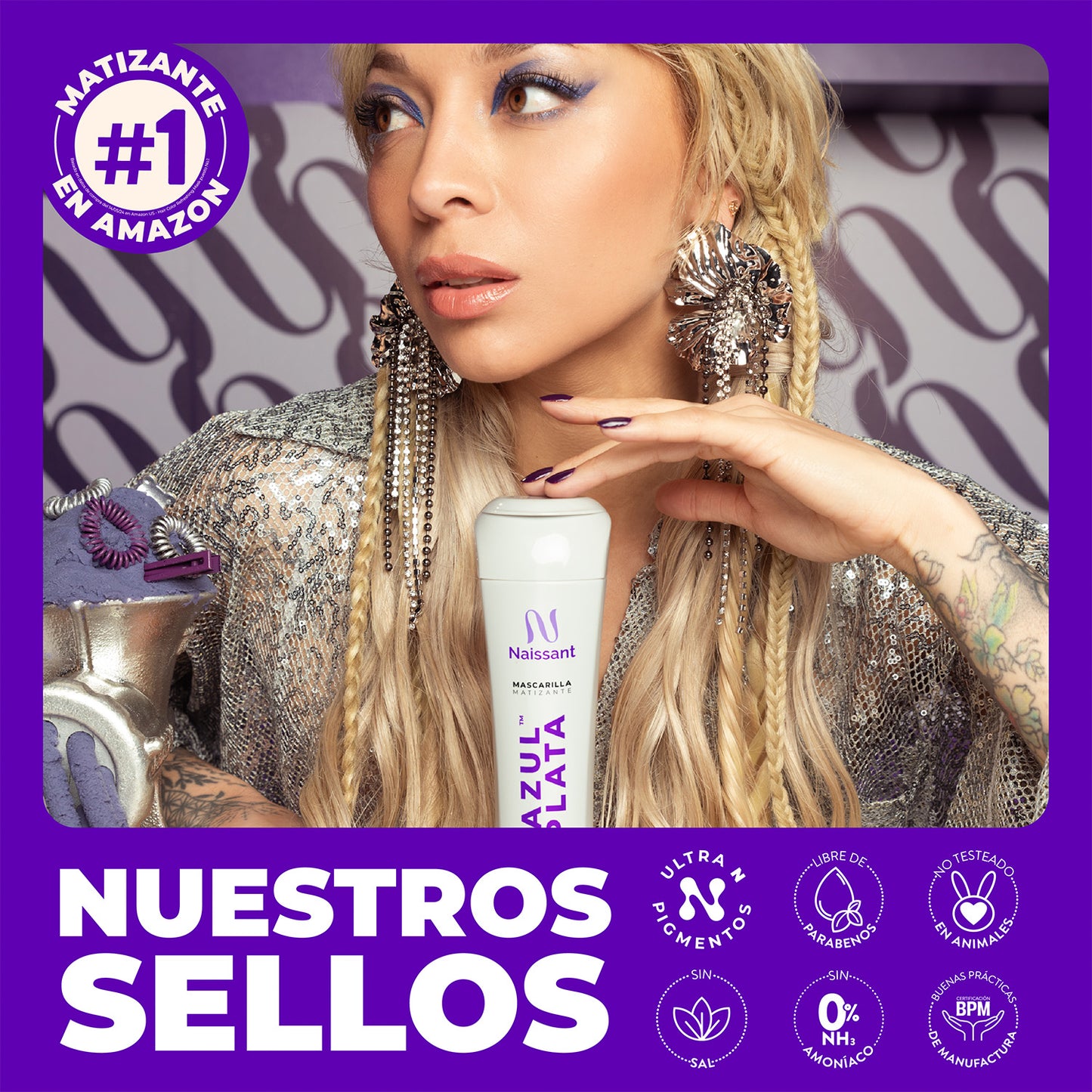 Tratamiento Capilar 2 Mascarillas + 1 Shampoo matizador Azul para mantener Rubio Ceniza Naissant 300ml c/u