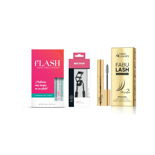 Flash Serum Para Crecimiento de las Pestañas 2 ml+ Encrespador de pestañas BETER + Máscara de Pestañas Fabulash