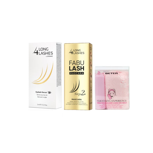 Pestañas Más Largas y Voluminosas con Long4Lashes Serum, Fabulash Máscara y Toallita Desmaquillante