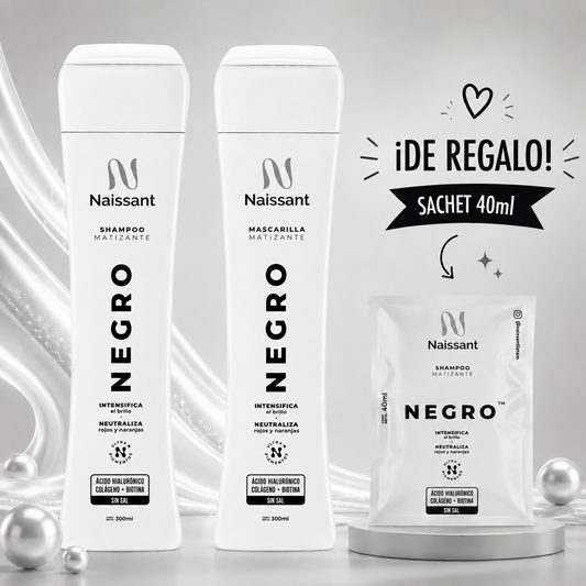 Tratamiento Capilar Mascarilla + Shampoo Matizador para Cabello Negro Intenso Naissant 300ml + Sachet de regalo