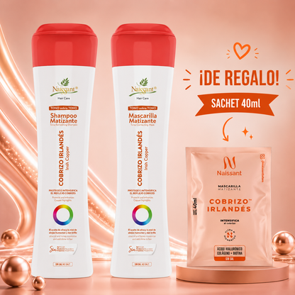 Tratamiento Capilar 1 Mascarillas + 1 Shampoo matizador Cobrizo Naissant para Mantener Color Cobrizo con mayor intensidad y brillo 300ml c/u (Copy)
